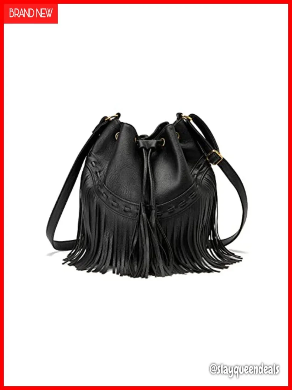 Faux Leather Bucket Bag Crossbody with Tassel Fringe Shoulder Hobo Purse